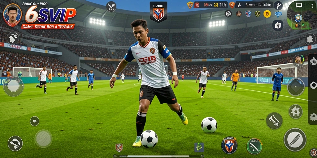 Screenshot gameplay 6SVIP menampilkan aksi seru di pertandingan sepak bola.
