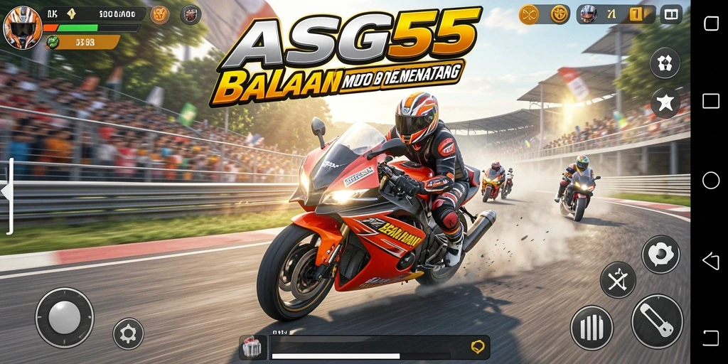 Tampilan gameplay <strong>ASG55</strong> dengan balapan motor yang cepat dan mendebarkan.