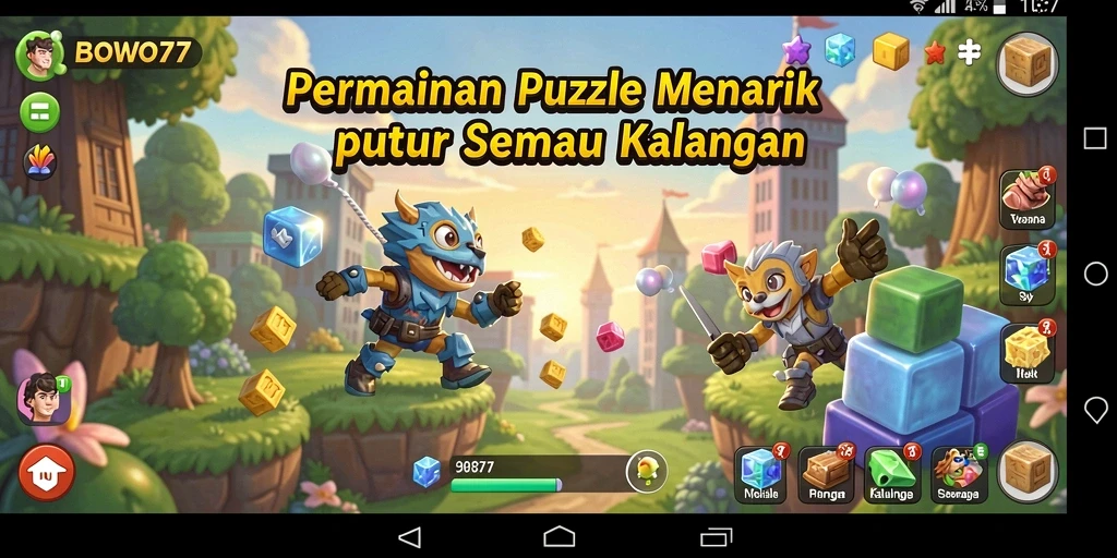 Tampilan gameplay seru dari BOWO77 saat menyelesaikan teka-teki.