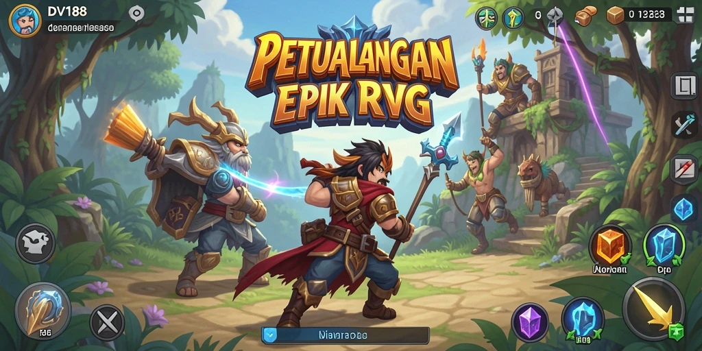 Tangkapan layar utama DV188 menampilkan pertempuran epik dalam dunia RPG.