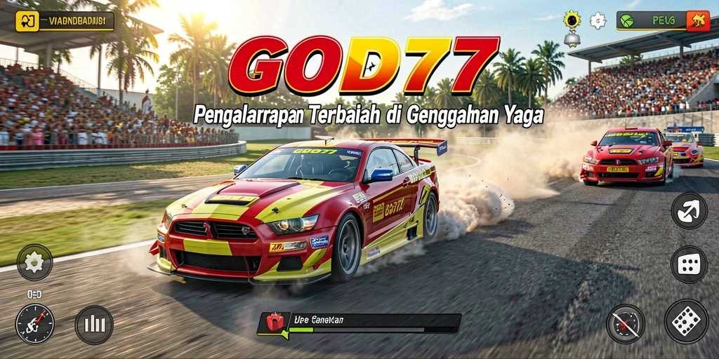 Tampilan utama gameplay <strong>GOD77</strong> menampilkan aksi balapan yang seru dan menegangkan.
