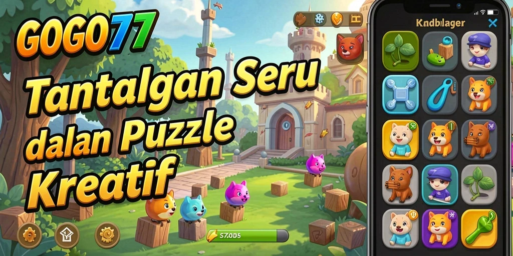 Tampilan gameplay GOGO77 dengan tantangan menarik dan desain warna-warni.