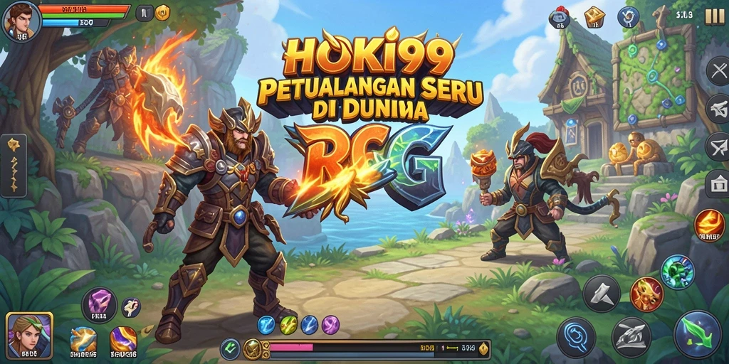 Screenshot HOKI99 menunjukkan karakter bertempur di lingkungan RPG yang menakjubkan.