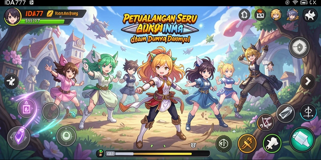 Gameplay utama IDA777 yang penuh warna dan karakter anime.