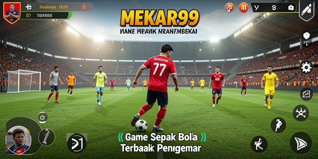 Screenshot gameplay MEKAR99 yang menampilkan pertandingan sepak bola seru.