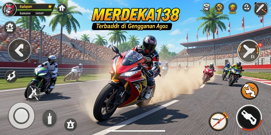 Tampilan gameplay menarik dari MERDEKA138 saat balapan motor.