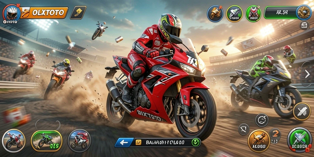 Gameplay seru OLXTOTO dengan balapan motor yang mendebarkan.