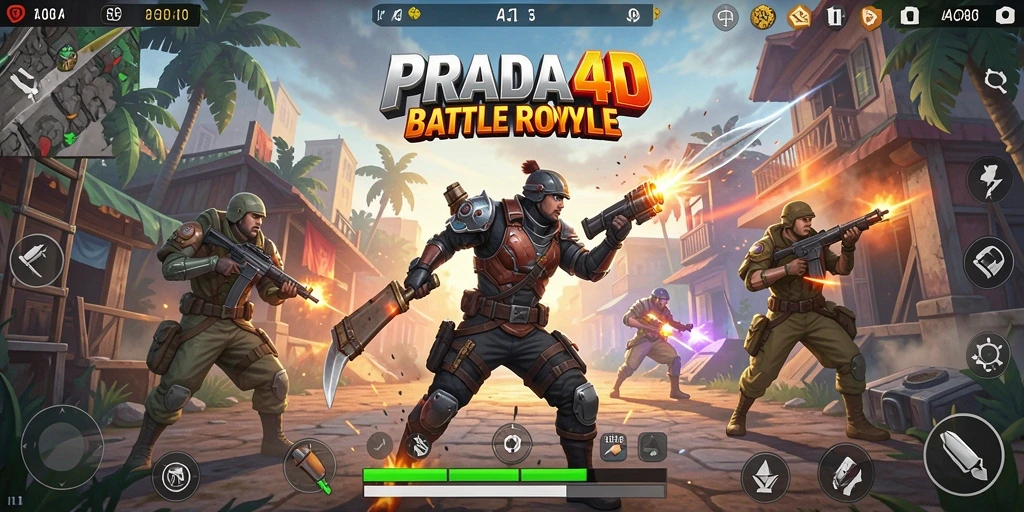 Screenshot PRADA4D menampilkan aksi seru di medan pertempuran Battle Royale.