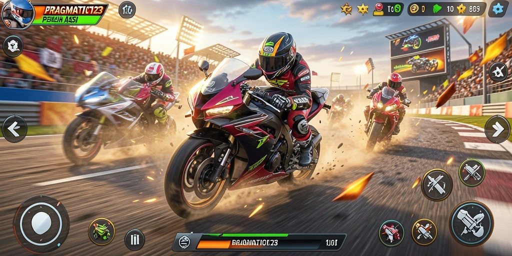 Gameplay seru PRAGMATIC123 dengan motor yang melaju kencang.