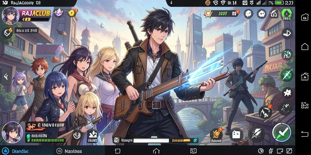 Tampilan gameplay RAJACLUB yang penuh aksi dan karakter anime.