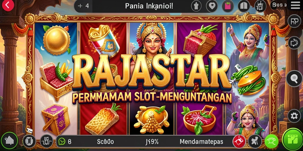 Screenshot gameplay RAJASTAR yang menarik dan penuh warna di layar.