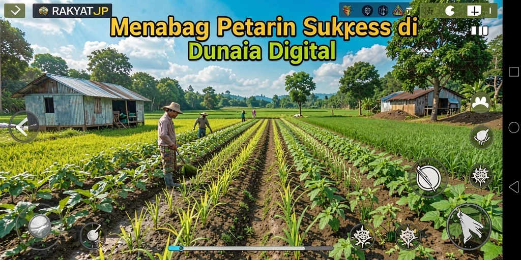 Tampilan gameplay RAKYATJP yang menampilkan aktifitas farming yang seru dan mendidik.