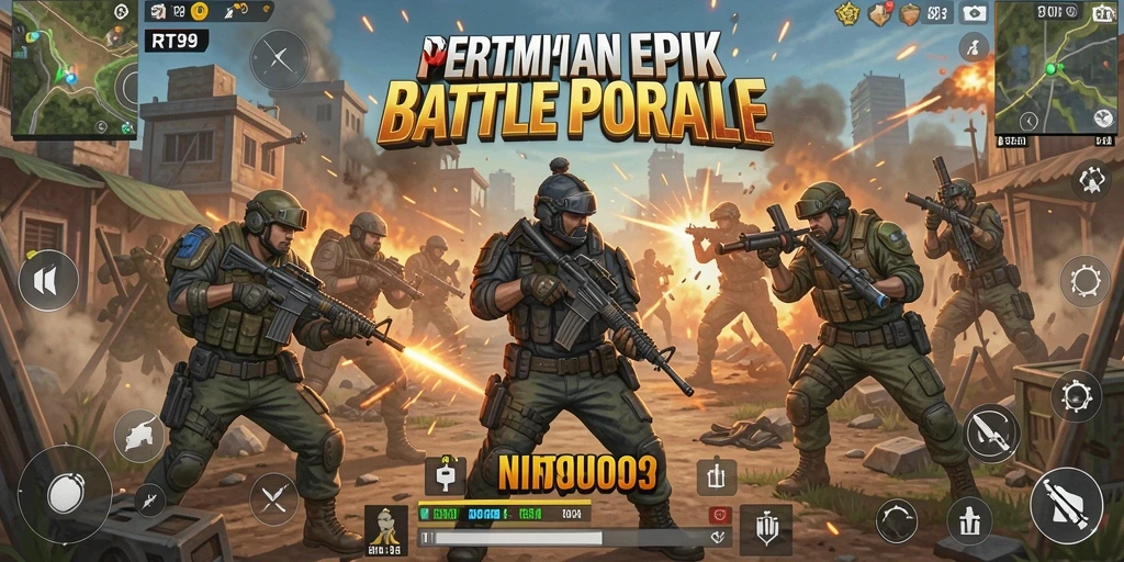 Screenshot menunjukkan pertempuran seru di RT99 dengan grafik yang menarik.