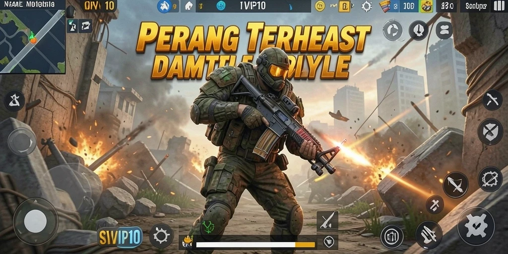 Tangkapan layar gameplay SVIP10 memperlihatkan intensitas pertempuran Battle Royale.